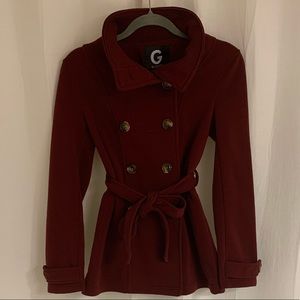 Guess Women’s Alana Fleece Pea Coat Red Wine